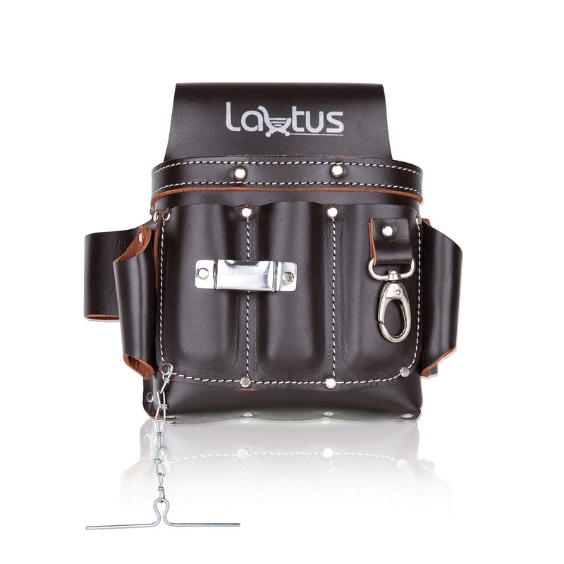 LAUTUS Top/Full Grain Leather Tool Pouch Bag | Electrician/Contractor, Electric Bag | 10 Pockets | 100% Leather Dark Brown - Image 1